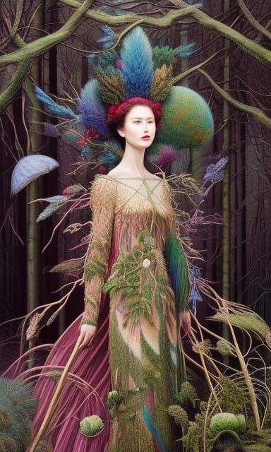 Tree-Human Hybrid in Mycelium Network, Detailed Art