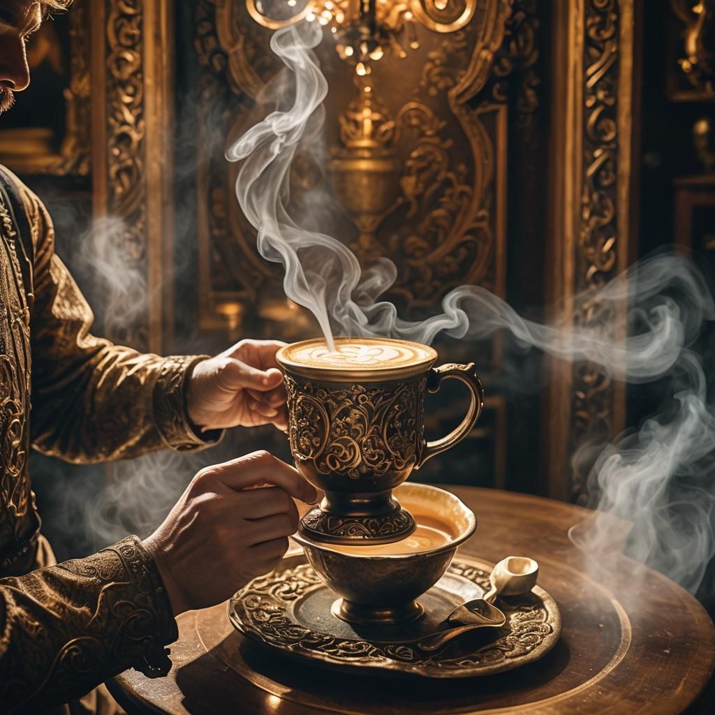 Mystical Latte in Bronze Mug, Fantasy Concept Art