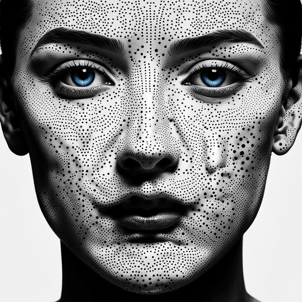 Duotone Dot Art Portrait of a Face