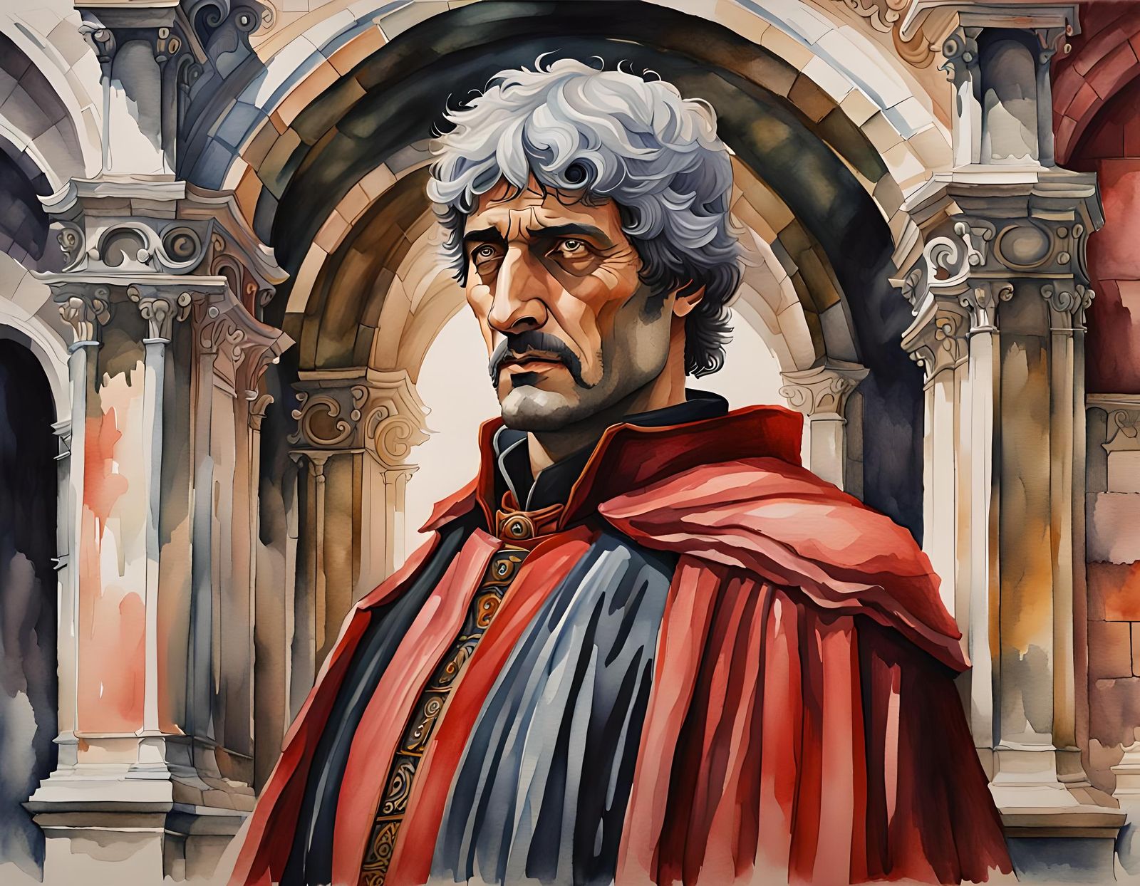 Dante Alighieri Portrait in Watercolor Style