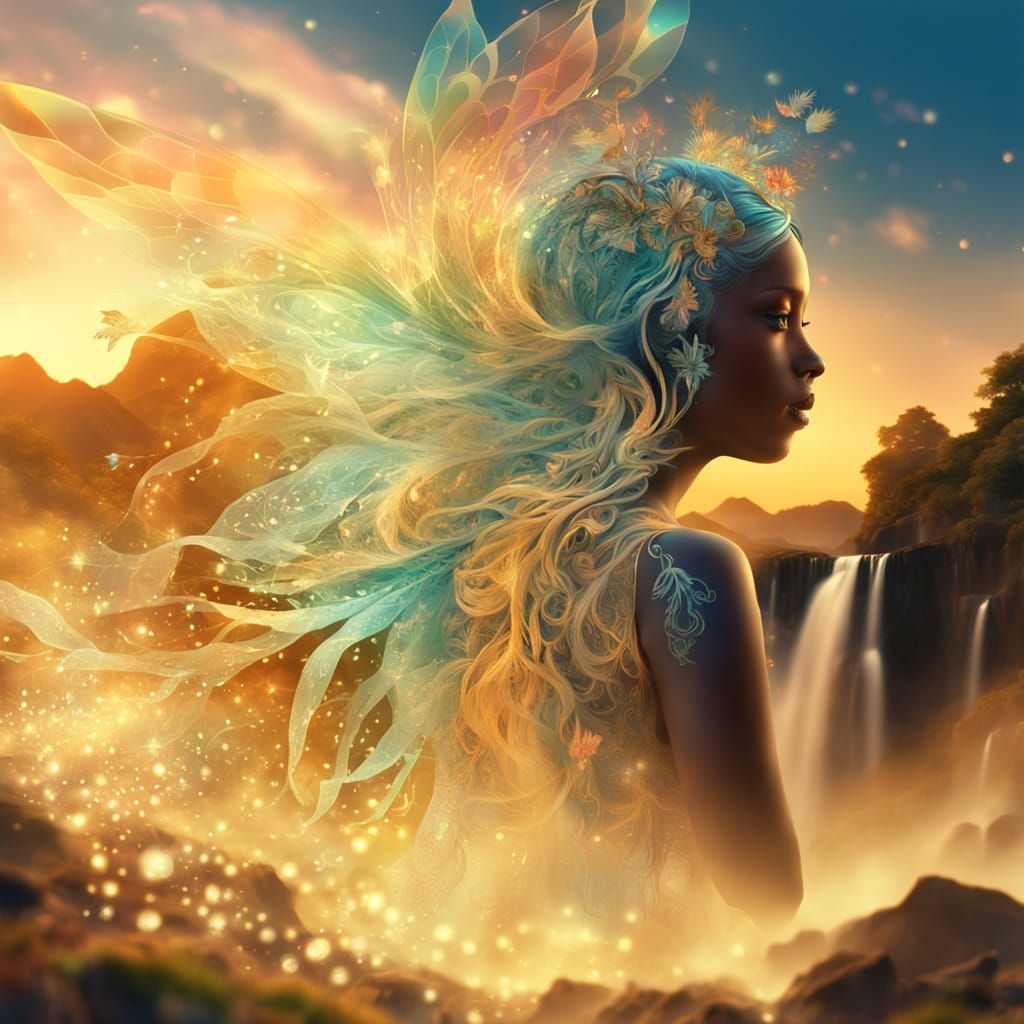 Turquoise Fairy Dancing in Magic Land, Abstract Vector Fract...