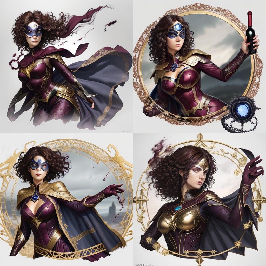 Wine-Colored Superheroine with Sapphire Symbol