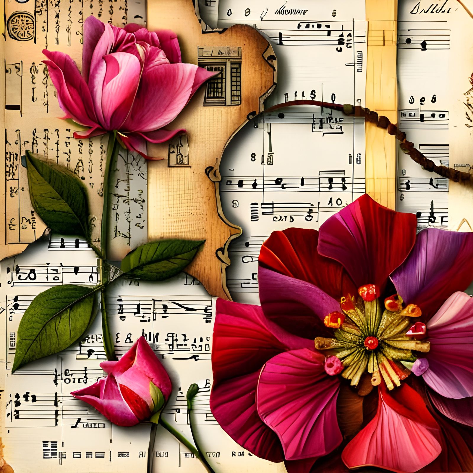 Floral Collage Mixed-Media Masterpiece Illustration