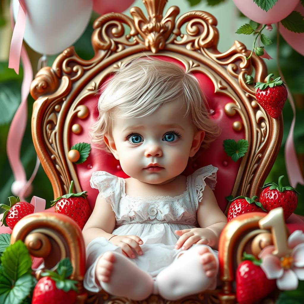 Blond Baby Celebrates First Birthday in Whimsical Strawberry...