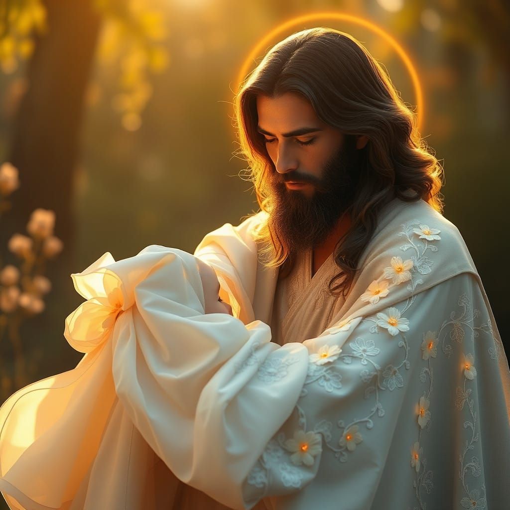Serene Jesus Interacts with Little Girl in a Stunning, Golde...