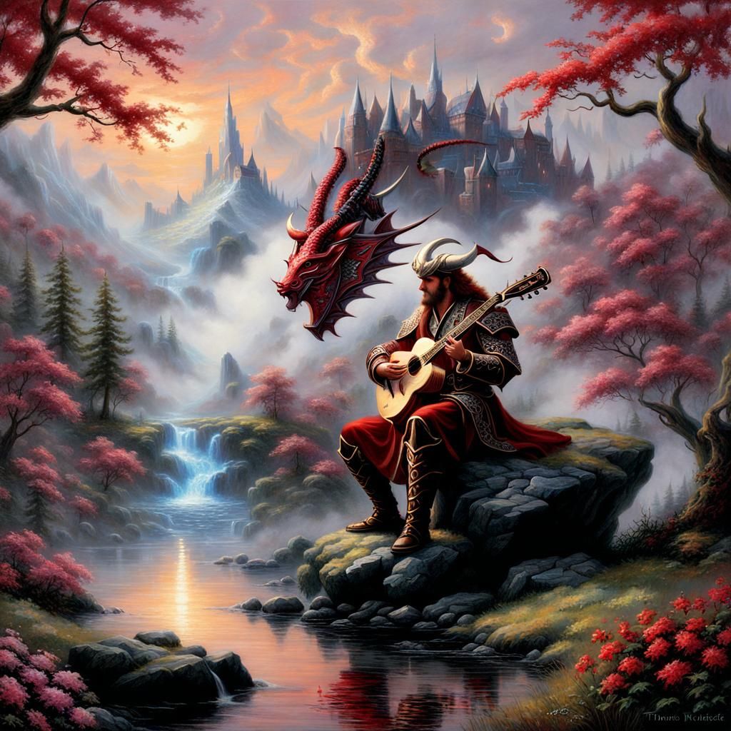 Dragonborn Musician in Ethereal Fantasy Style