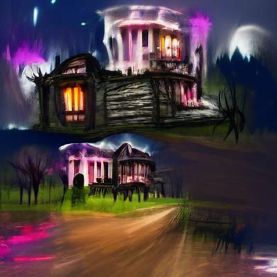 Eerie Country Mansion at Night Concept Art