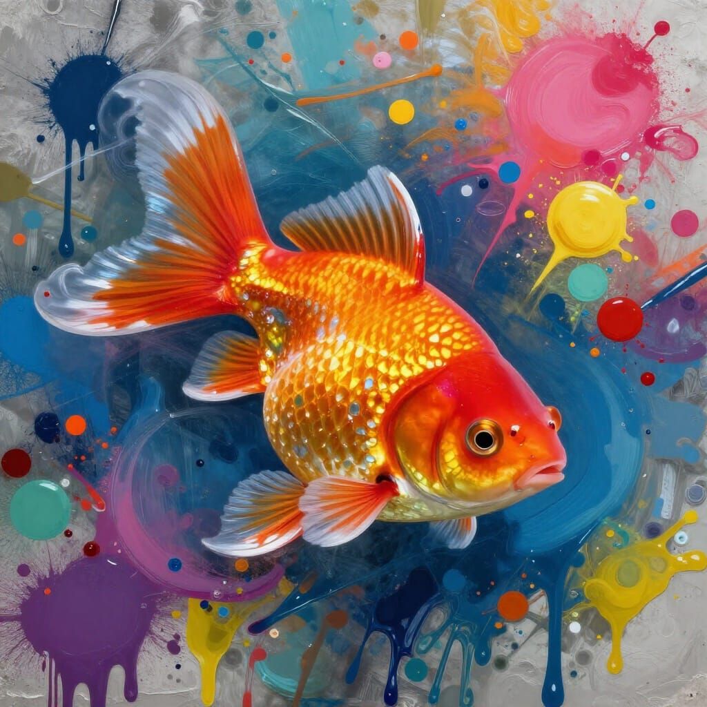 Goldfish in Samurai Armor with Graffiti Art Style