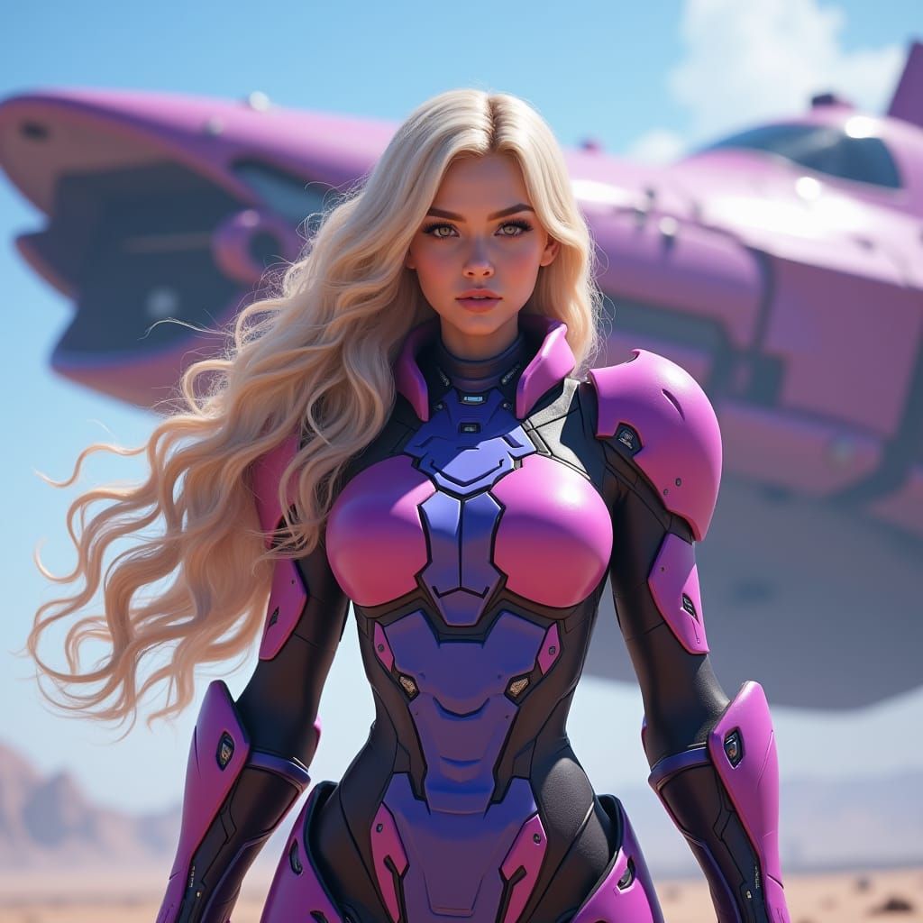 DVA-Inspired Girl in Mech Suit Before Spaceship