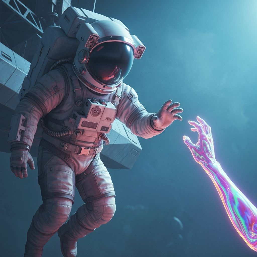 Astronaut's First Contact in Surreal Dreamscape