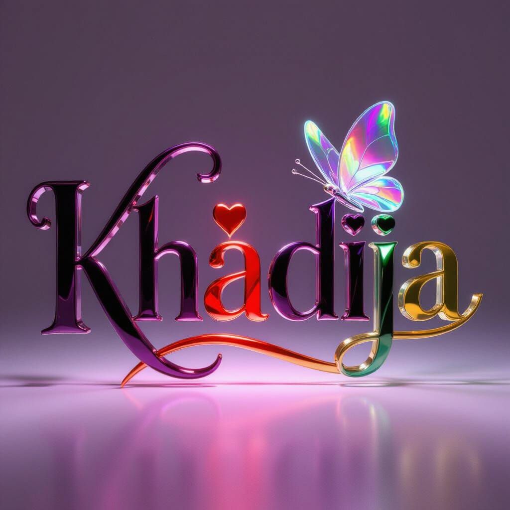 Elegant 3D Glass Logo: Khadija with Iridescent Butterfly