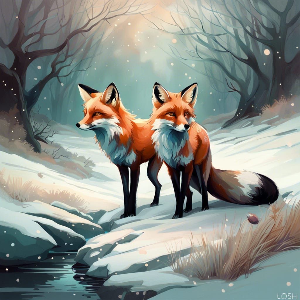 Fox in Winter Landscape Art