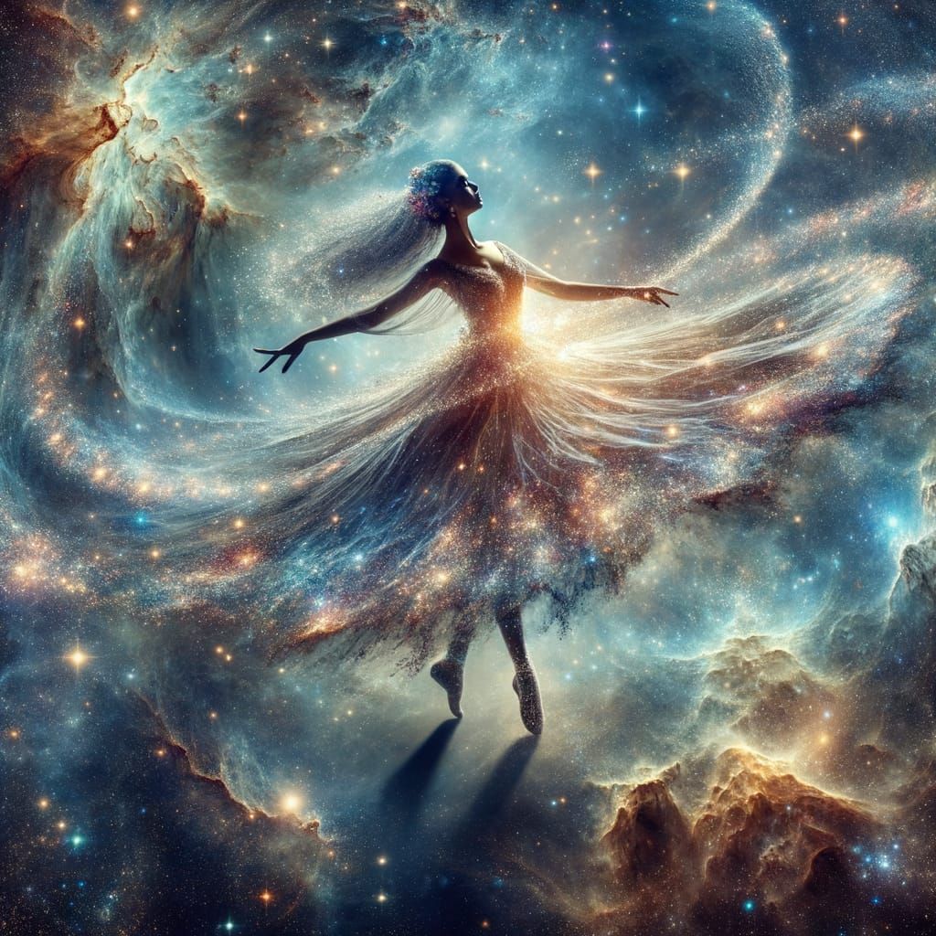 Ethereal Cosmic Dancer Spinning Through Radiant Nebula