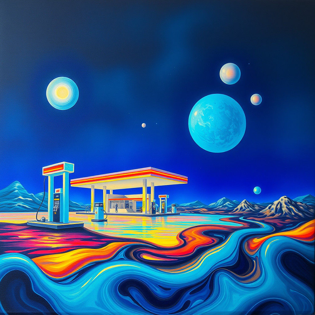 Surreal Alien Gas Station in Salvador Dali Style