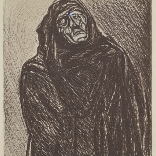 War Widow's Grief in German Expressionist Style