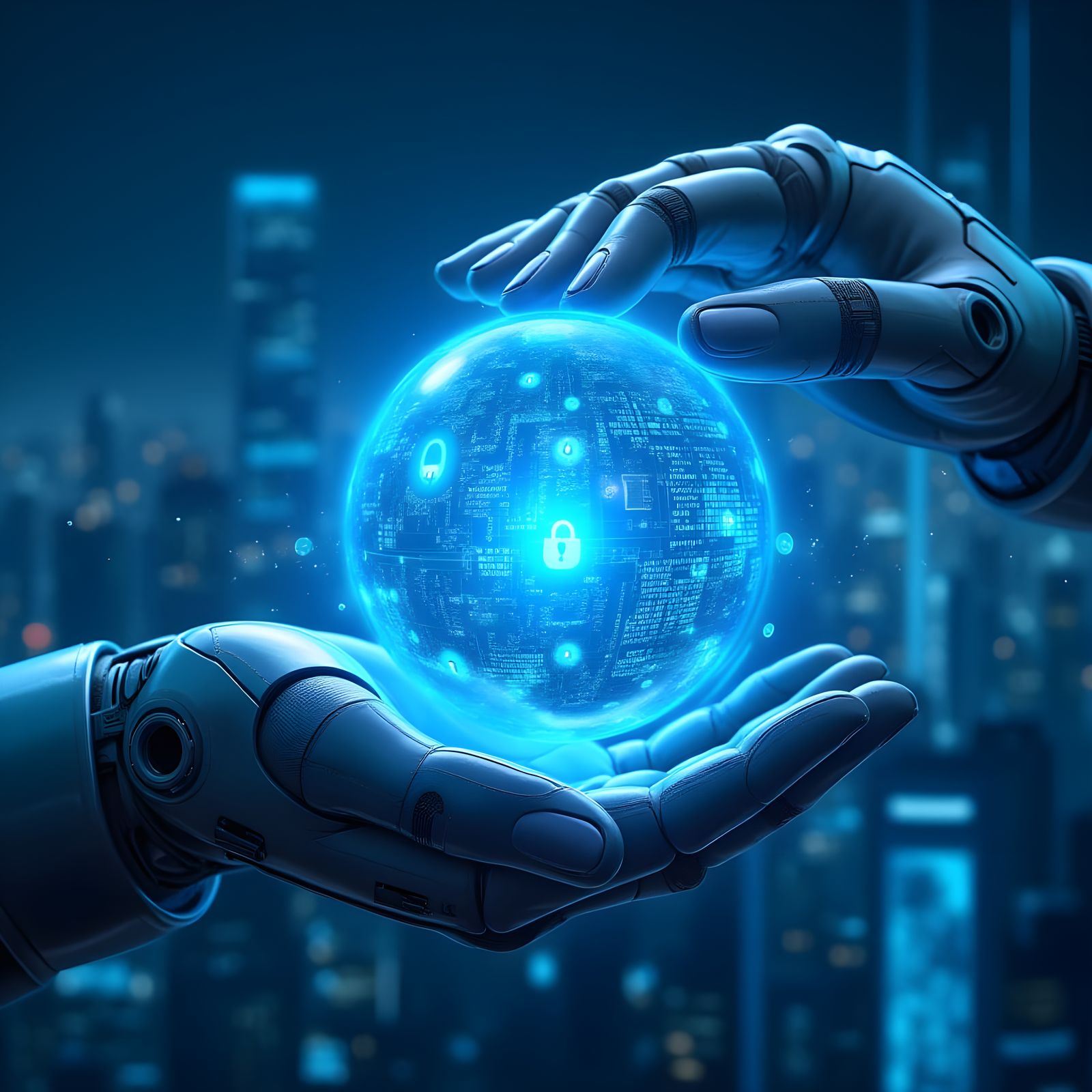 Cyberpunk Hands Hold High-Tech Digital Sphere