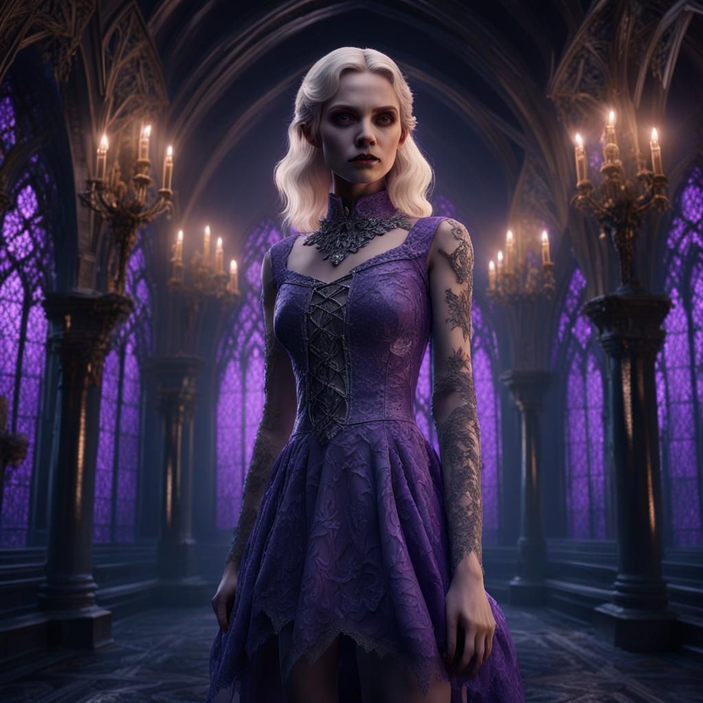 Blonde Vampire in Purple Dress, Gothic Fantasy Art