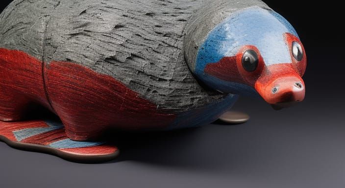 Realistic Papier-Mache Platypus Sculpture on Marble Table