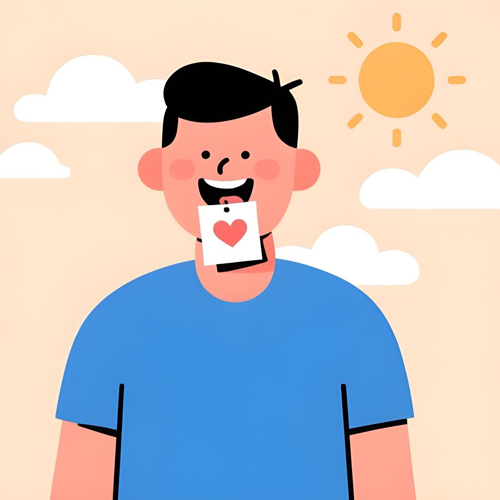 Happy Man with Heart Note in Mouth Vector Art