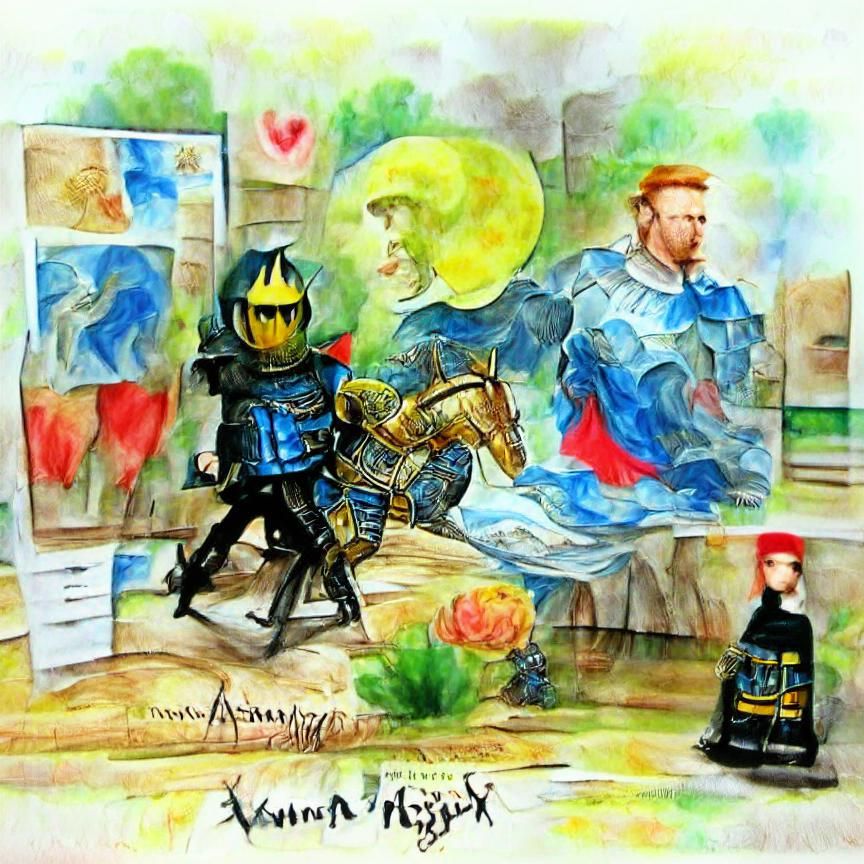 Knights Clash: A Renaissance Watercolor in Van Gogh Style