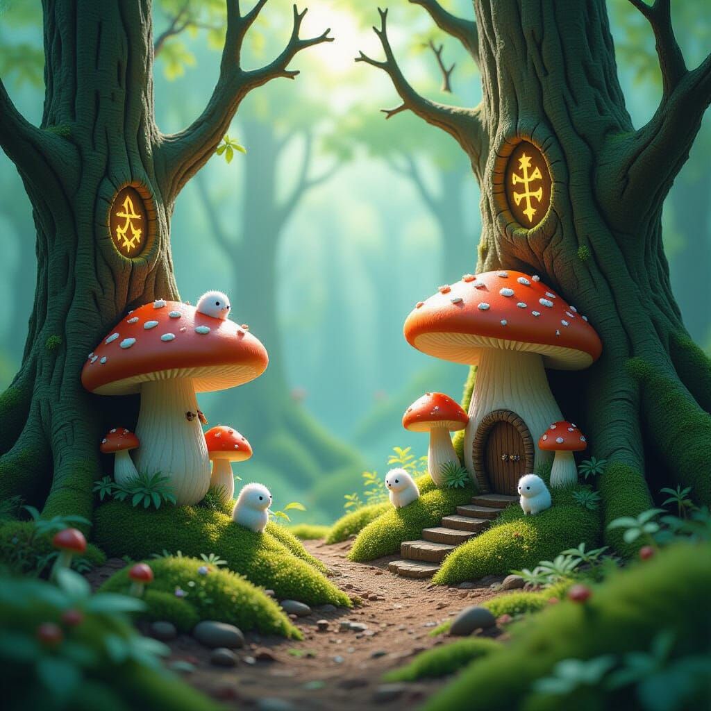 Whimsical Forest Clearing with Glowing Runes