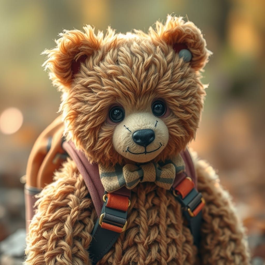Adventurous Teddy Bear Exploring Outdoors in Vintage Style