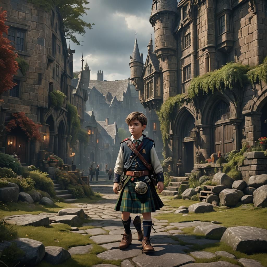 Pageboy in Kilt: Detailed Fantasy Concept Art