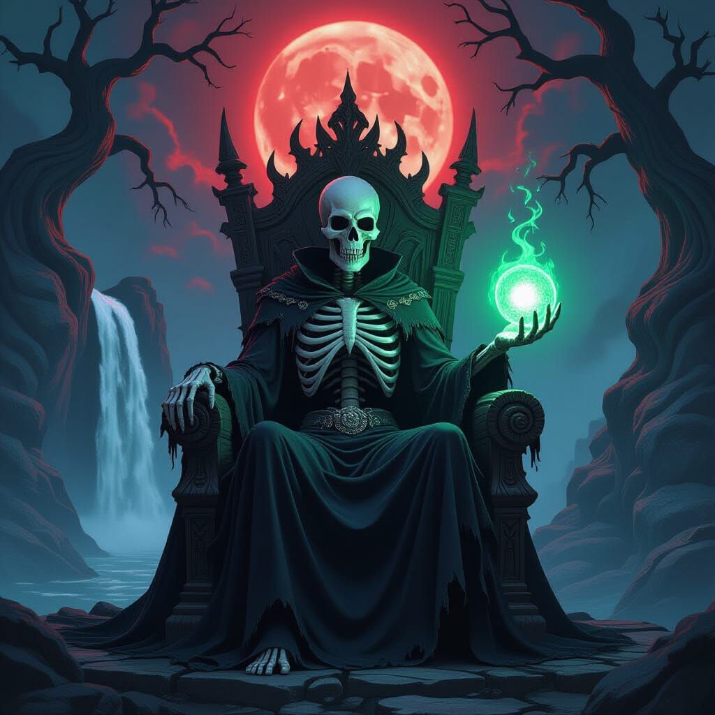 Skeletal Sorcerer on Throne With Glowing Orb
