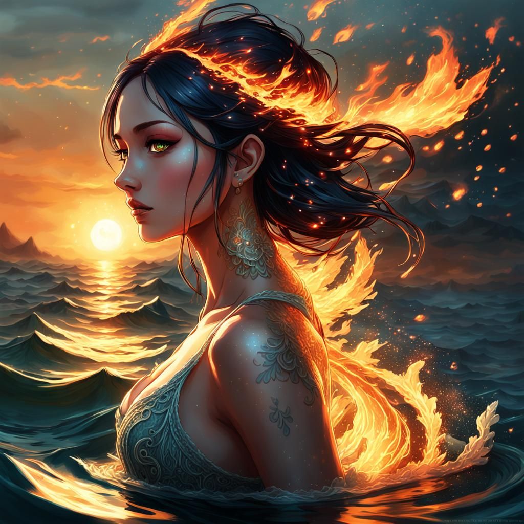 Anime Girl with Elemental Powers in Hyperreal Style