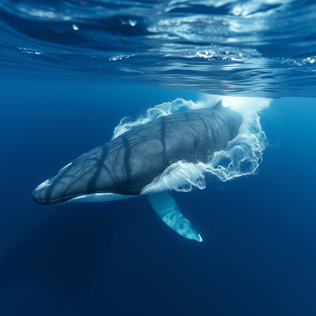 Whale Swimming in a Sea of Endless Blue