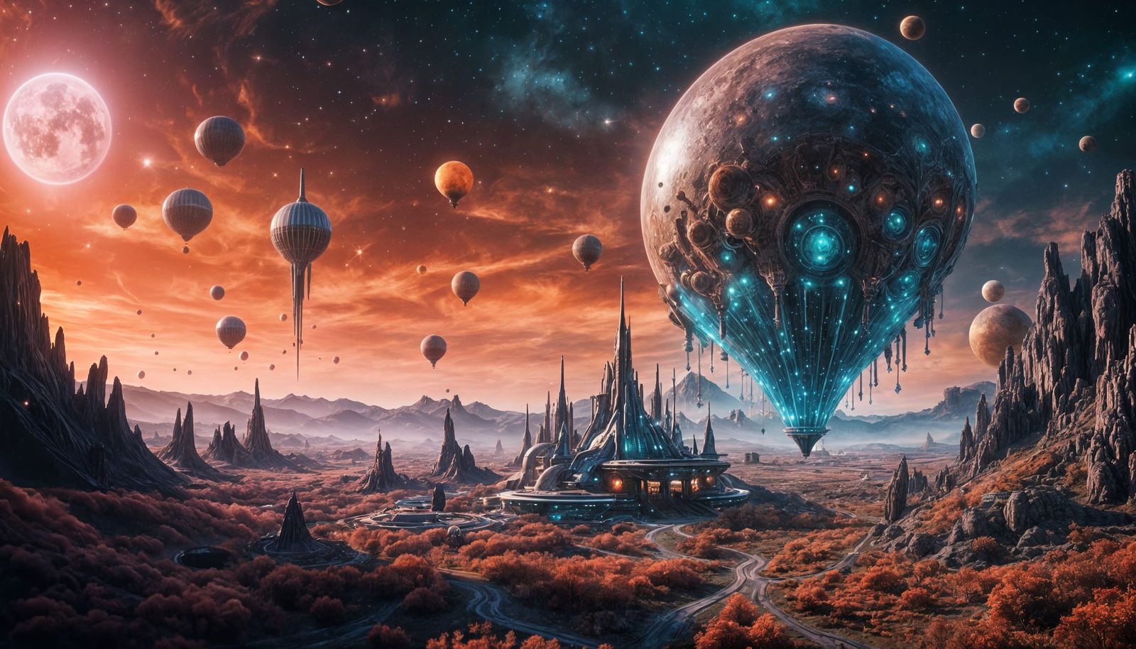 Alien Spaceport Ascending in Bio-Punk Style