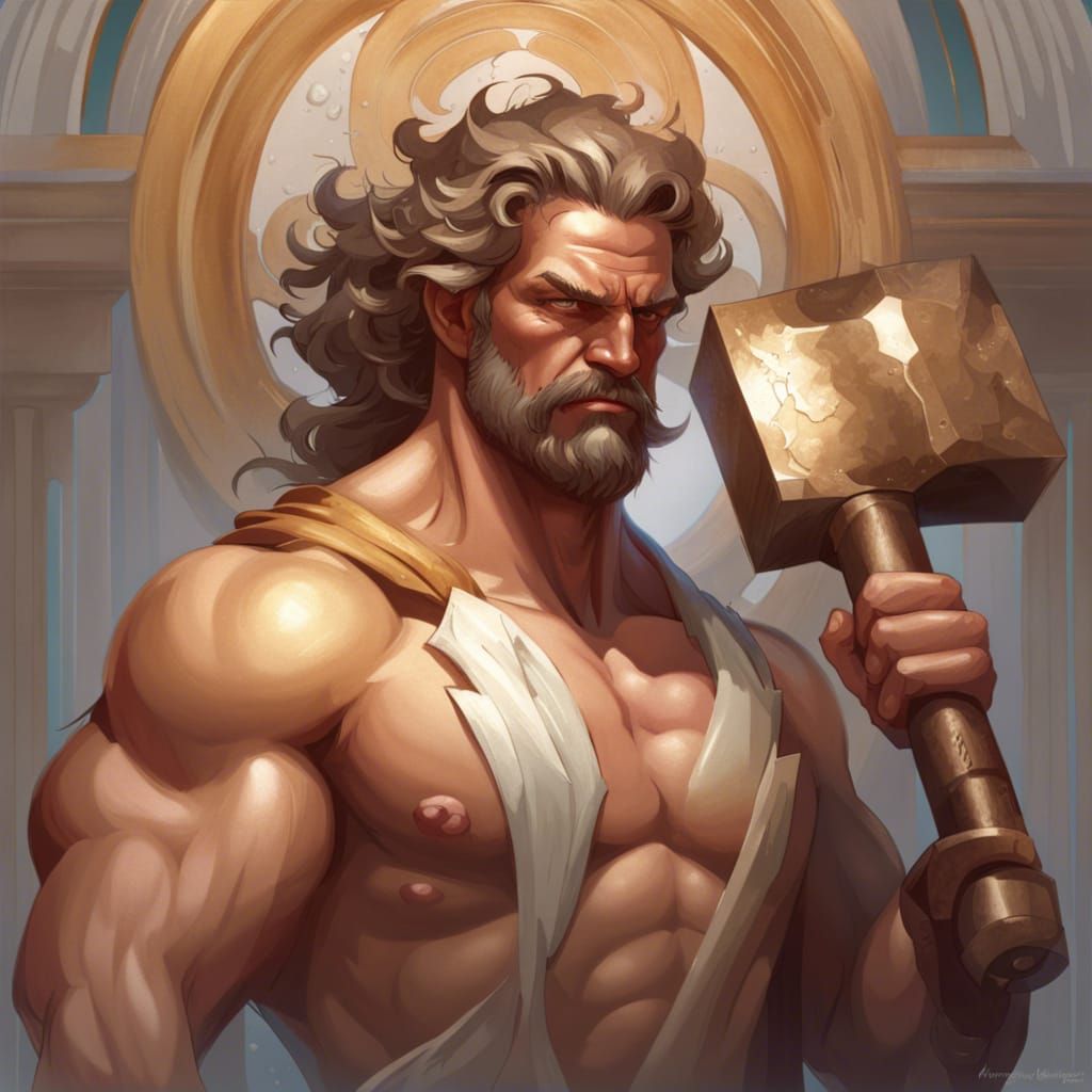Muscular Greek God Portrait in Hyperdetailed Style