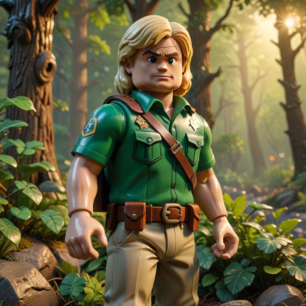 Lego He-Man as Park Ranger in Hyperrealistic Oil Painting
