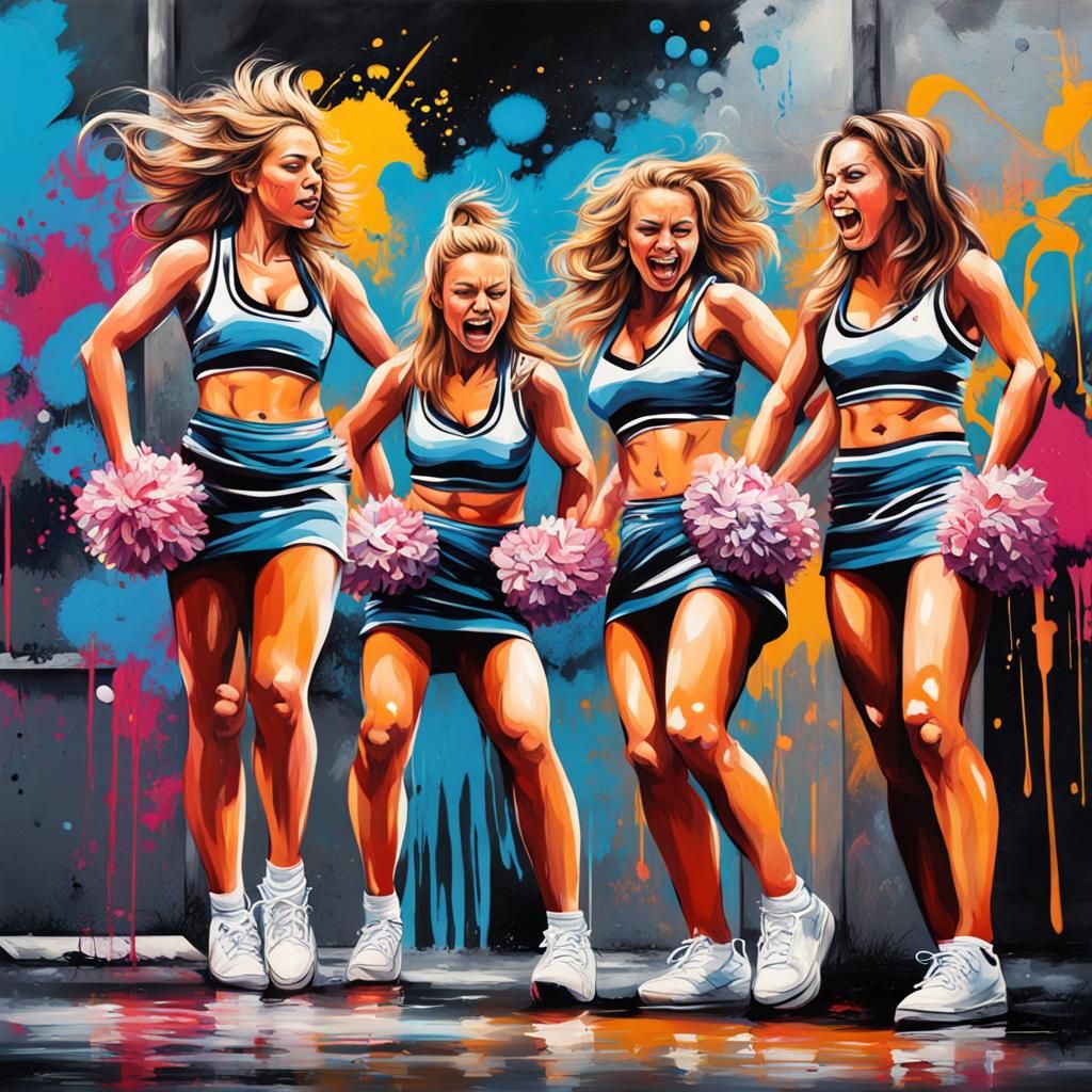 Colorful Graffiti Art of Cheerleaders