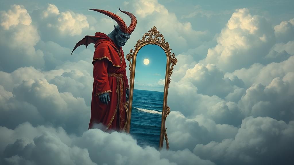 Demon in Crimson Robes Contemplates Ocean View