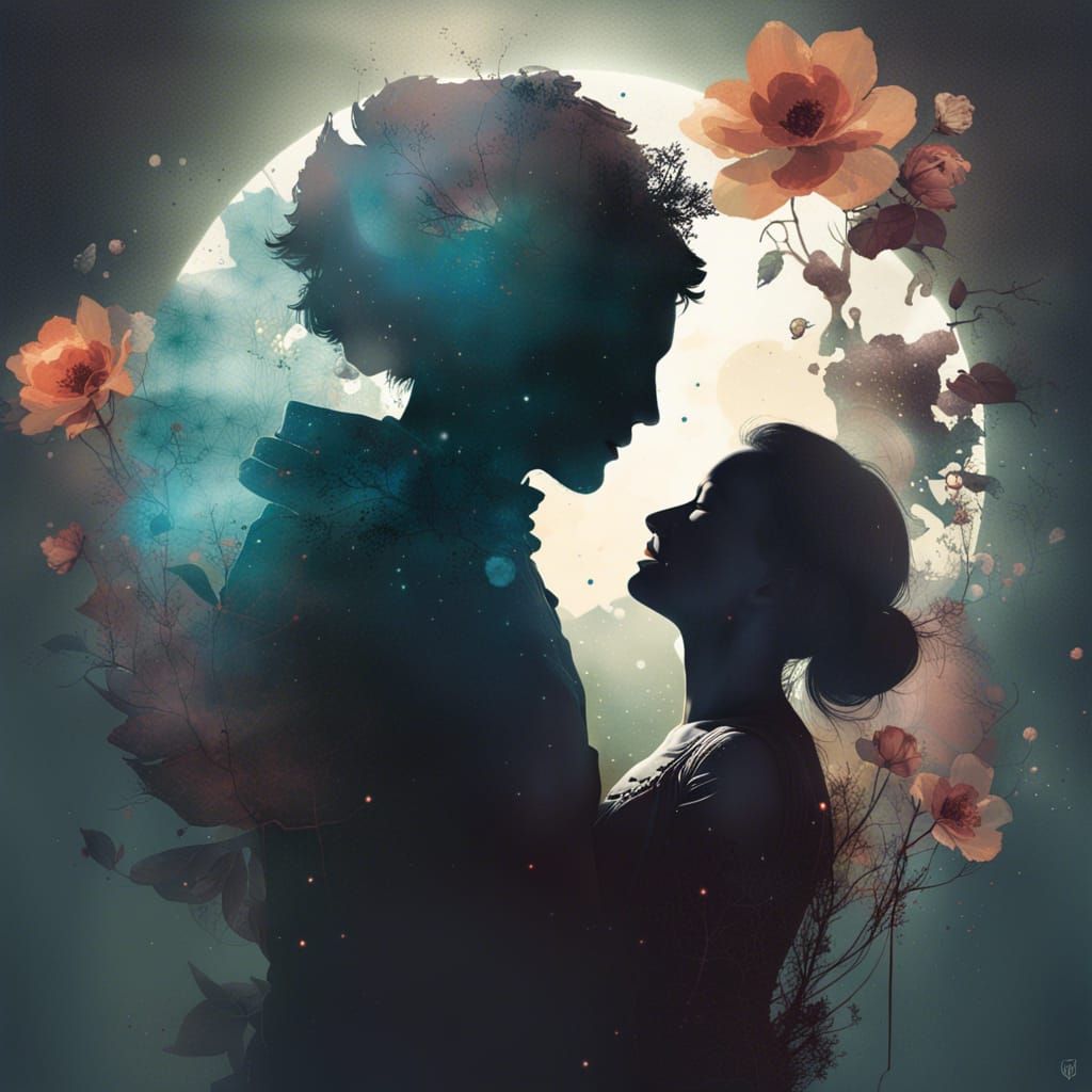 Handshake in Space with Floral Double Exposure