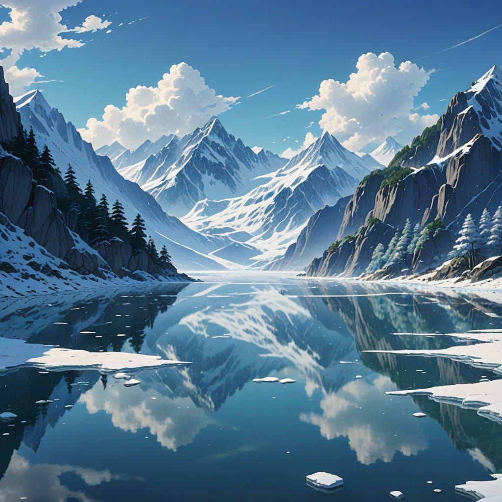 Breathtaking Glacier Landscape in Vibrant Anime Style