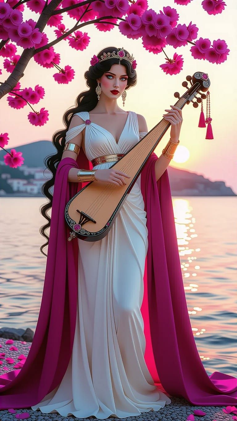 Erato: Muse of Love Poetry in Art Nouveau Style