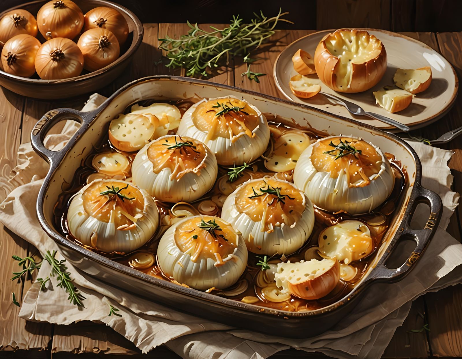 Cheese-Filled Baked Onions in Oven Dish