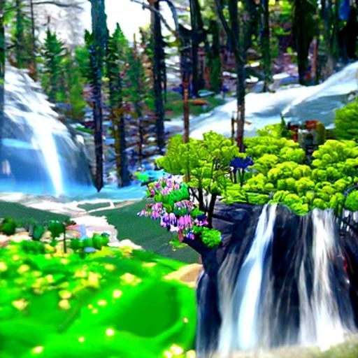 Picturesque Spring Valley with Forest and Waterfall