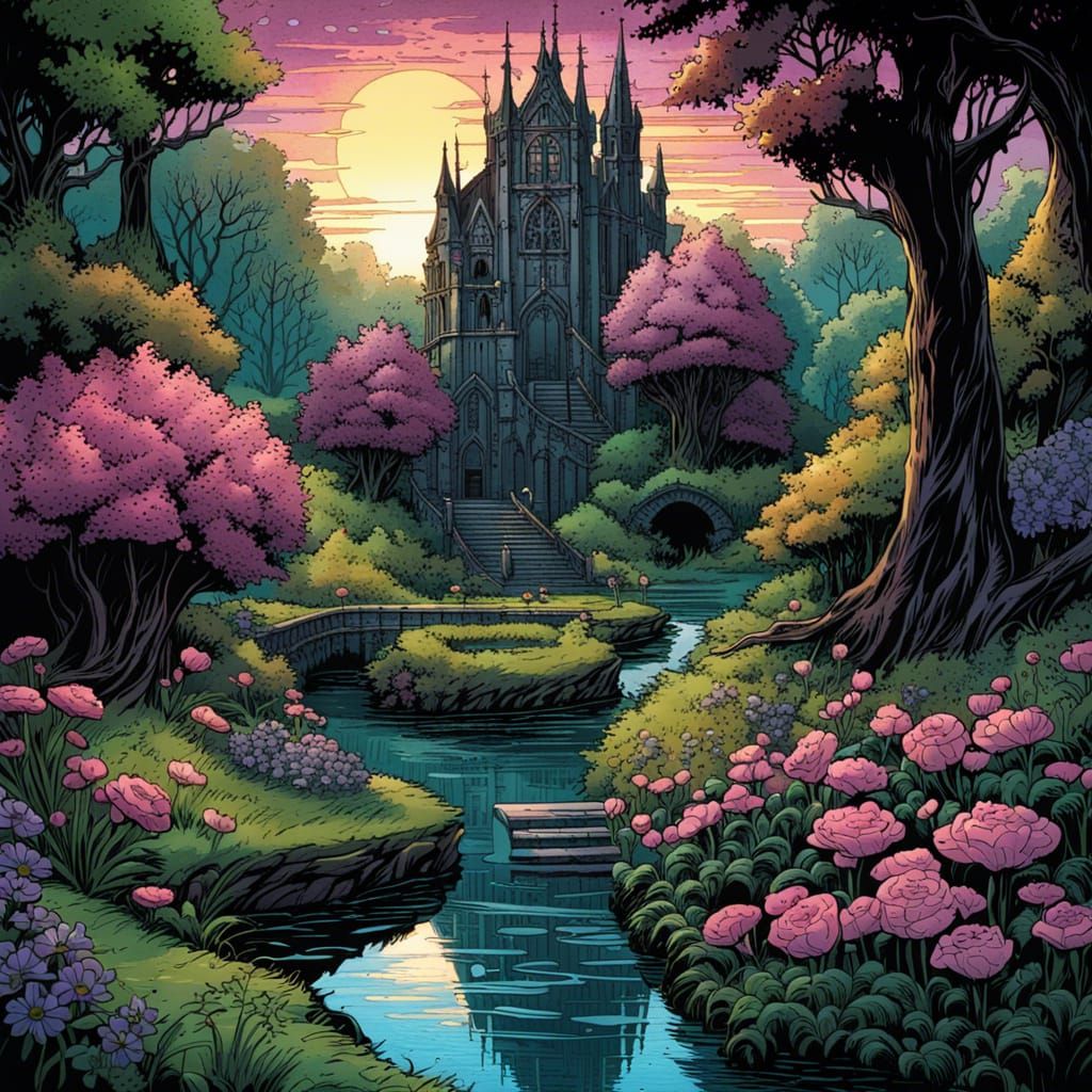 Gothic Fairytale Town in Lush Spring Forest