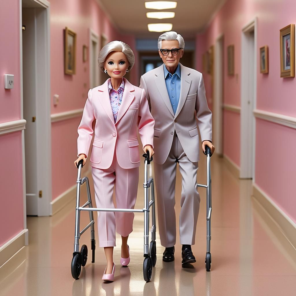 Elderly Barbie and Ken in Retirement Home