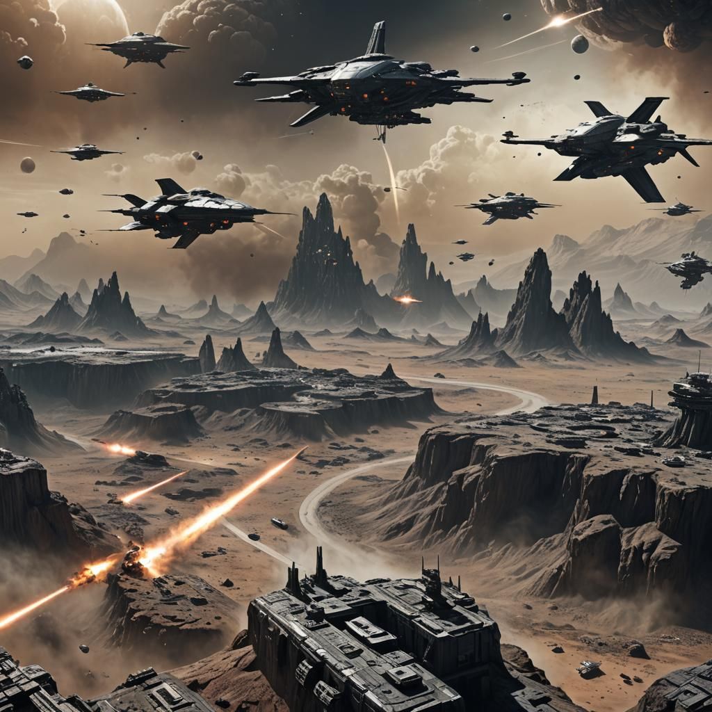 Epic Space War Scene: Detailed Matte Painting