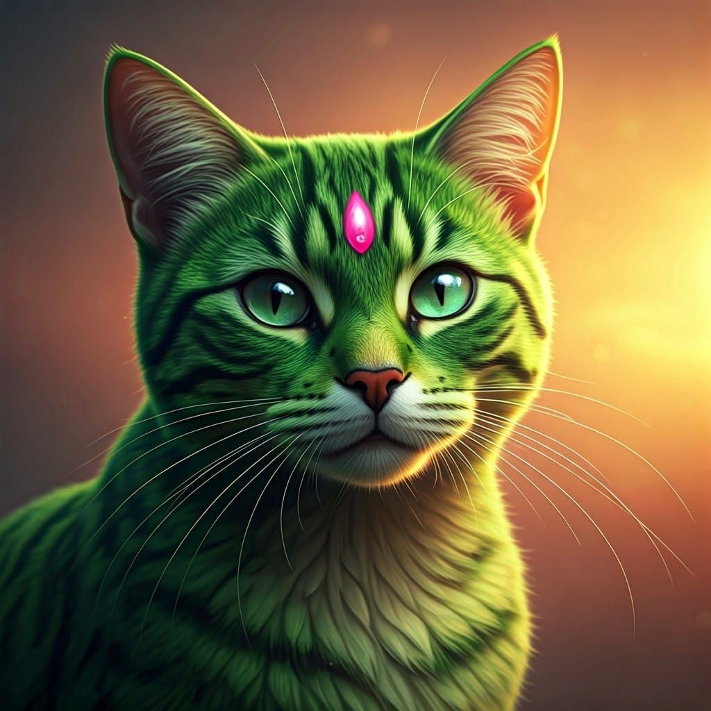 Watermelon cat hybrid with 6 arms and Bindi on the forehead