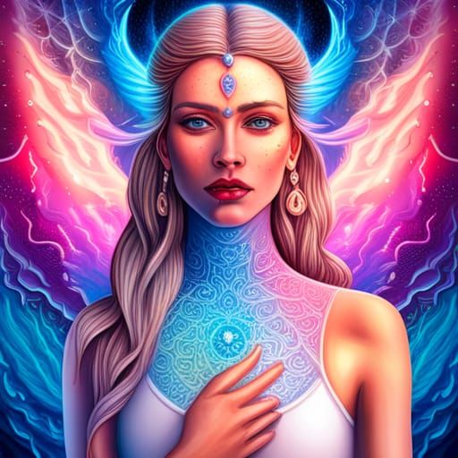 Holographic Ice Queen: A Cosmic Mixed Media Illustration