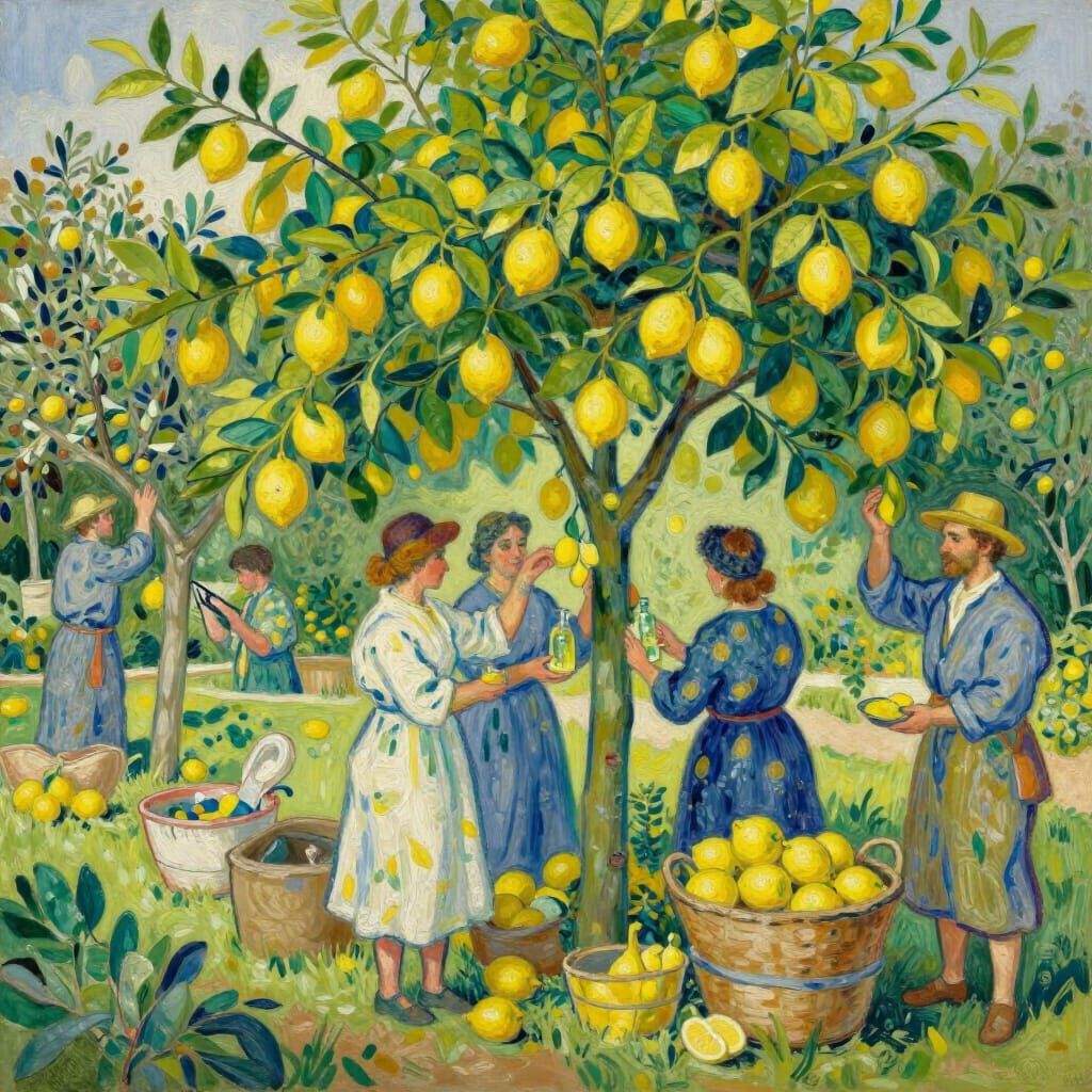 Vibrant Lemon Tree in Italian Medici Garden Painting