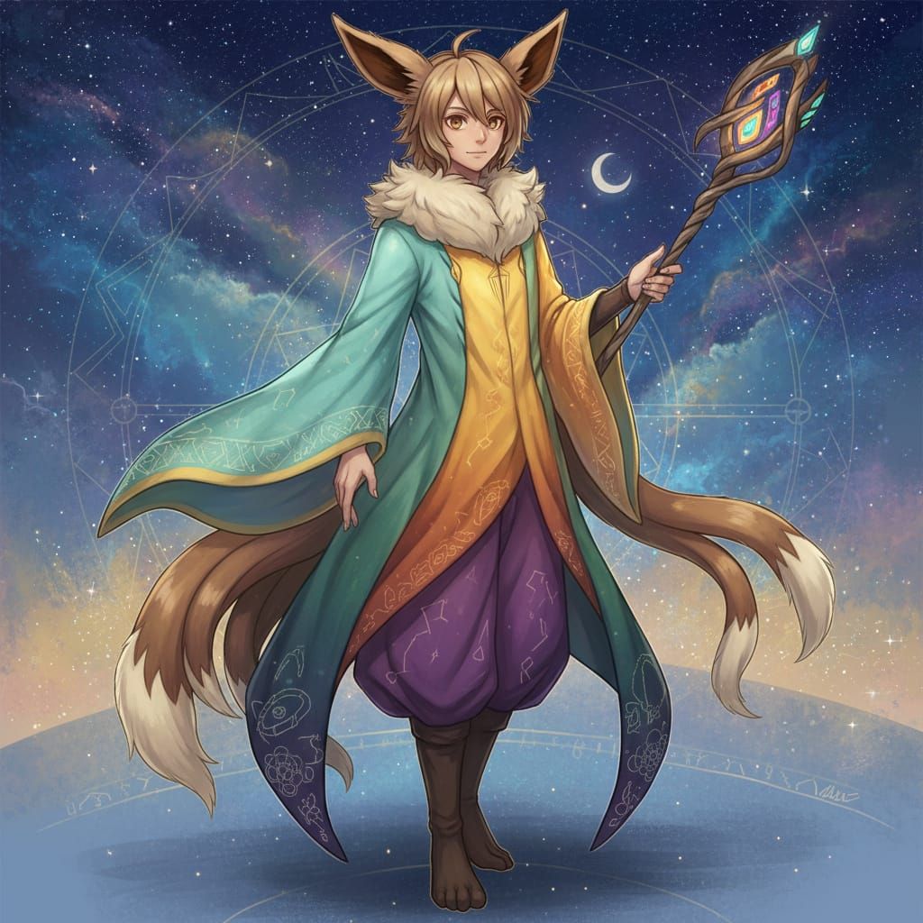 Eevee-Inspired Androgynous Character Design in Anime Style