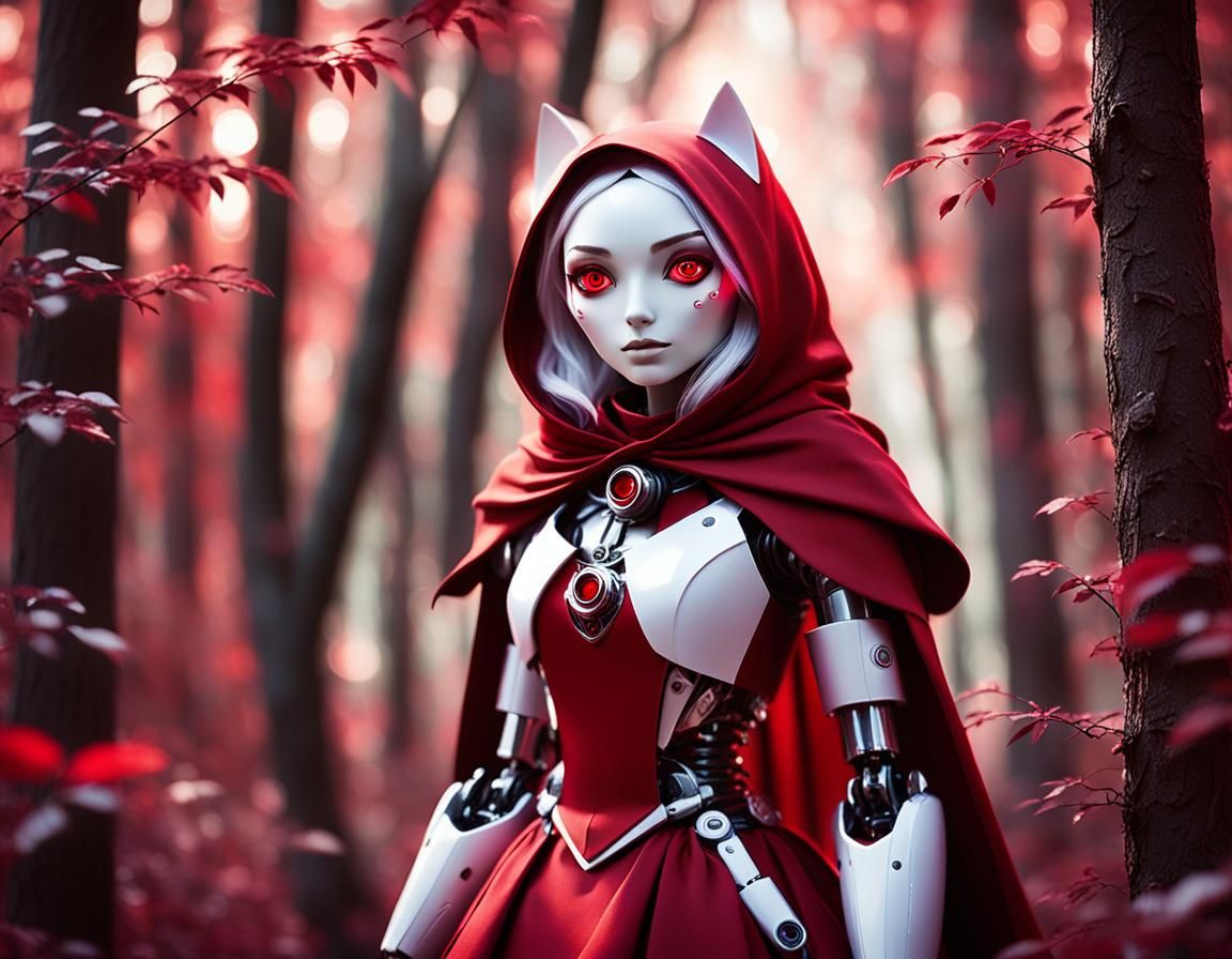 Red Riding Hood and Robot in Dark Forest