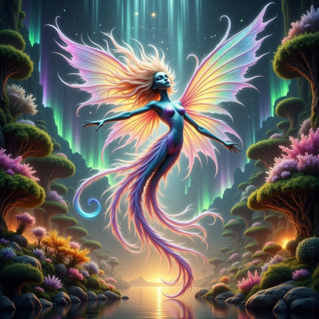 Dreamy Fairy in Ethereal Auroral Light