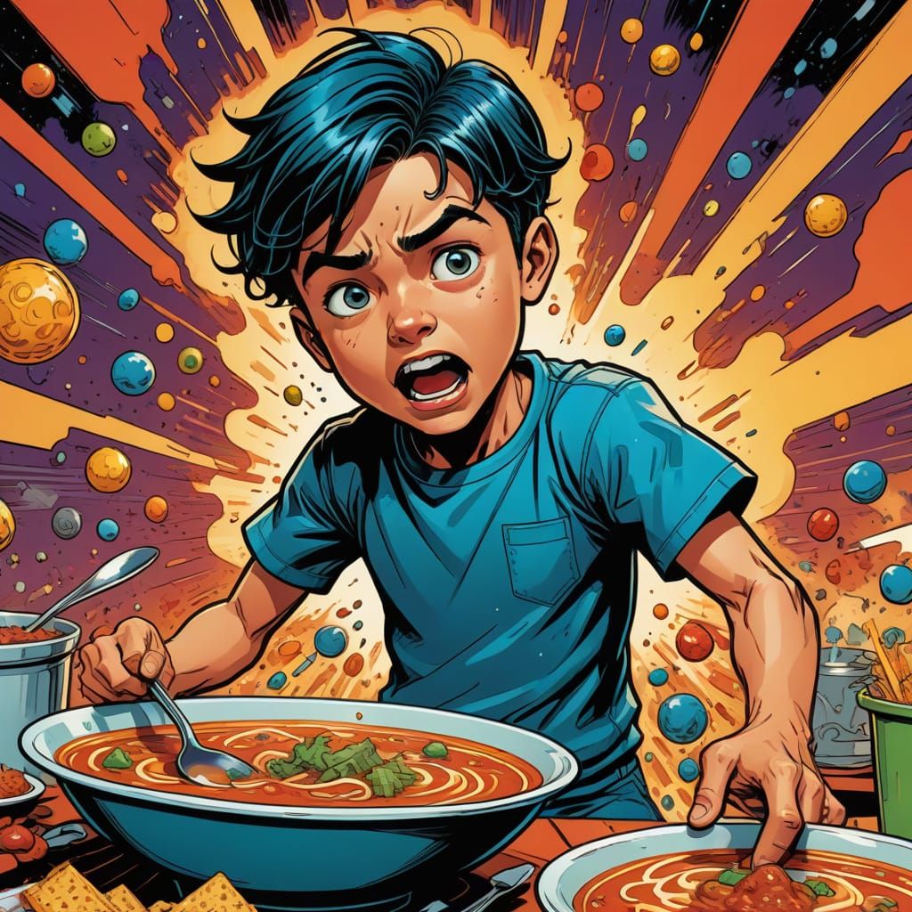 Whimsical Cartoon Kid Throws Tantrum, Refuses Soup in Comic ...